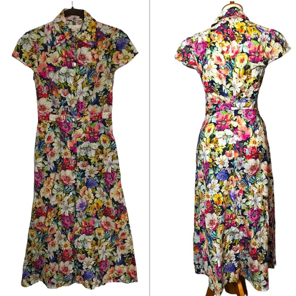 Archerie 100% Cotton Lightweight Floral Flowers Button Front Boho Shirt-Dress 0